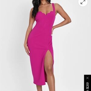 Lulu’s - Fabulous Desires Magenta Scalloped Bodycon Midi Dress